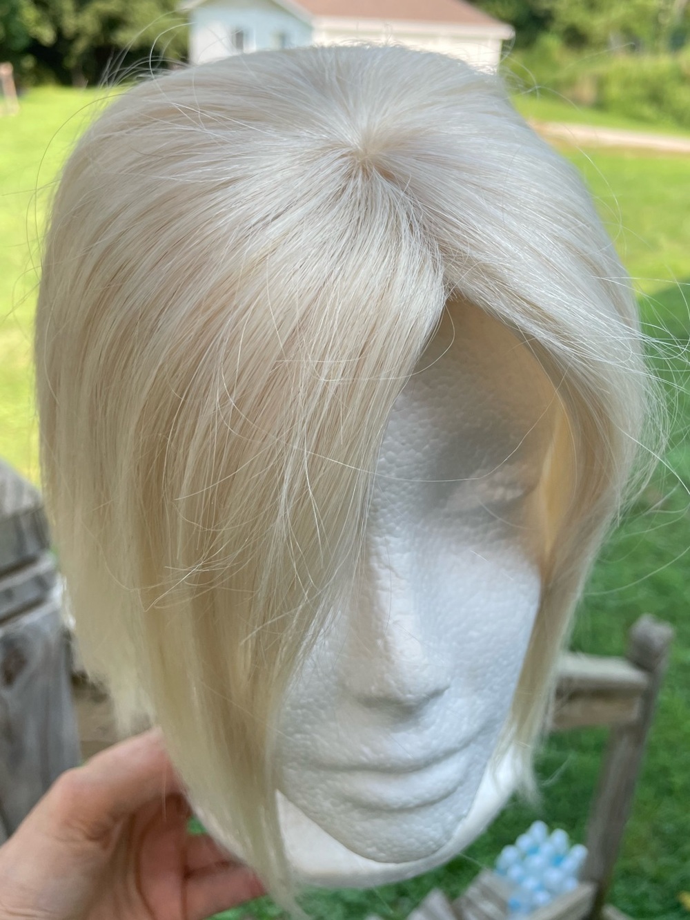 NWT 11-12”100% human REMY hair #60#613 vanilla blonde cream topper HANDTIED SILK - Picture 4 of 12